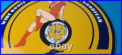 Vintage Goodyear Tires Sign Pinup Girl Sign Gas Motor Oil Pump Porcelain Sign