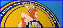 Vintage Goodyear Tires Sign Pinup Girl Sign Gas Motor Oil Pump Porcelain Sign