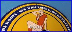 Vintage Goodyear Tires Sign Pinup Girl Sign Gas Motor Oil Pump Porcelain Sign