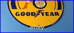 Vintage Goodyear Tires Sign Pinup Girl Sign Gas Motor Oil Pump Porcelain Sign