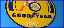 Vintage Goodyear Tires Sign Pinup Girl Sign Gas Motor Oil Pump Porcelain Sign