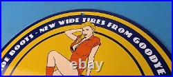 Vintage Goodyear Tires Sign Pinup Girl Sign Gas Motor Oil Pump Porcelain Sign