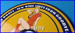 Vintage Goodyear Tires Sign Pinup Girl Sign Gas Motor Oil Pump Porcelain Sign