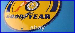 Vintage Goodyear Tires Sign Pinup Girl Sign Gas Motor Oil Pump Porcelain Sign