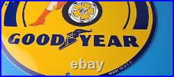 Vintage Goodyear Tires Sign Pinup Girl Sign Gas Motor Oil Pump Porcelain Sign