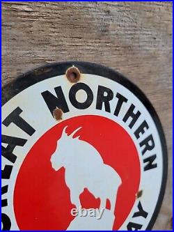 Vintage Great Northern Railway Porcelain Sign Gas Motor Oil Train Railroad Goat