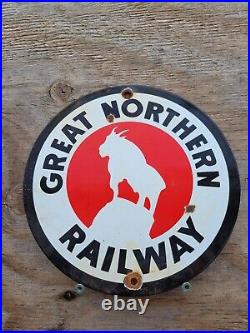 Vintage Great Northern Railway Porcelain Sign Gas Motor Oil Train Railroad Goat