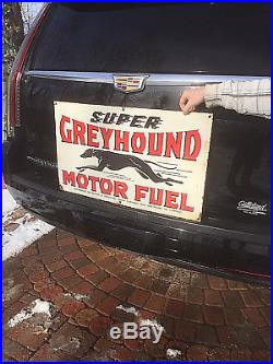 Vintage Greyhound Motor Oil Porcelain Sign With Dog Graphic Gas Gasoline 30X18