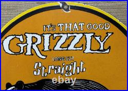 Vintage Grizzly Chewing Tobacco Porcelain Sign Motor Oil Gas Station Bear
