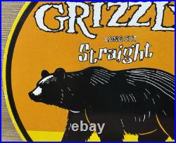 Vintage Grizzly Chewing Tobacco Porcelain Sign Motor Oil Gas Station Bear