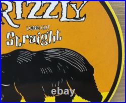 Vintage Grizzly Chewing Tobacco Porcelain Sign Motor Oil Gas Station Bear