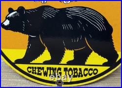 Vintage Grizzly Chewing Tobacco Porcelain Sign Motor Oil Gas Station Bear