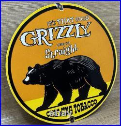 Vintage Grizzly Chewing Tobacco Porcelain Sign Motor Oil Gas Station Bear