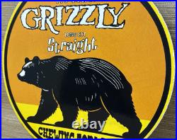 Vintage Grizzly Chewing Tobacco Porcelain Sign Motor Oil Gas Station Bear