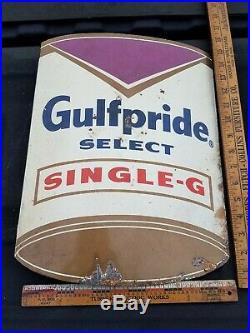 Vintage Gulf Gas Motor Oil Metal Flange Sign GulfPride