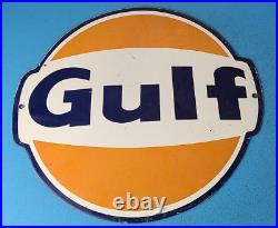 Vintage Gulf Gasoline Porcelain Gas Motor Oil Service Station Pump Large Sign