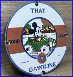 Vintage Gulf Gasoline Porcelain Sign General Store Gas Station Motor Oil Disney