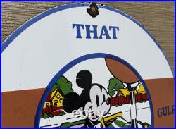 Vintage Gulf Gasoline Porcelain Sign General Store Gas Station Motor Oil Disney