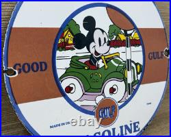 Vintage Gulf Gasoline Porcelain Sign General Store Gas Station Motor Oil Disney