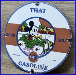 Vintage Gulf Gasoline Porcelain Sign General Store Gas Station Motor Oil Disney