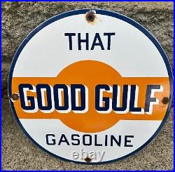 Vintage Gulf Gasoline Porcelain Sign General Store Gas Station Motor Oil Pump