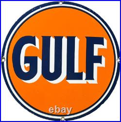 Vintage Gulf Gasoline Porcelain Sign General Store Gas Station Motor Oil Pump