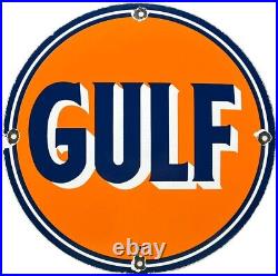 Vintage Gulf Gasoline Porcelain Sign General Store Gas Station Motor Oil Pump