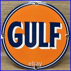 Vintage Gulf Gasoline Porcelain Sign General Store Gas Station Motor Oil Pump