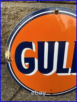 Vintage Gulf Gasoline Porcelain Sign General Store Gas Station Motor Oil Pump