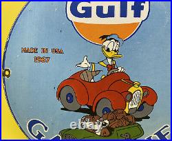 Vintage Gulf Gasoline Porcelain Sign General Store Gas Station Motor Oil Pump