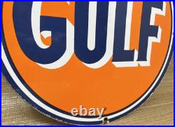 Vintage Gulf Gasoline Porcelain Sign General Store Gas Station Motor Oil Pump