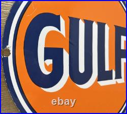 Vintage Gulf Gasoline Porcelain Sign General Store Gas Station Motor Oil Pump