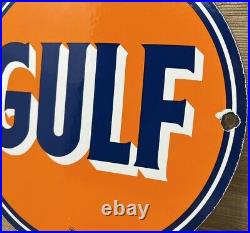 Vintage Gulf Gasoline Porcelain Sign General Store Gas Station Motor Oil Pump