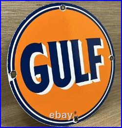 Vintage Gulf Gasoline Porcelain Sign General Store Gas Station Motor Oil Pump