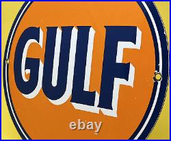 Vintage Gulf Gasoline Porcelain Sign General Store Gas Station Motor Oil Pump