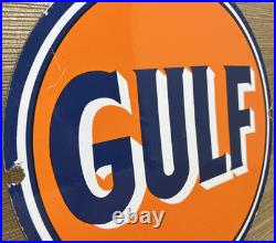 Vintage Gulf Gasoline Porcelain Sign General Store Gas Station Motor Oil Pump