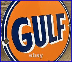 Vintage Gulf Gasoline Porcelain Sign General Store Gas Station Motor Oil Pump