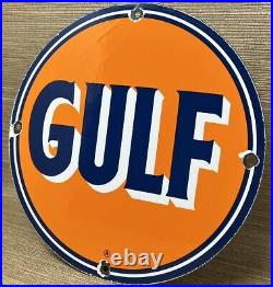 Vintage Gulf Gasoline Porcelain Sign General Store Gas Station Motor Oil Pump