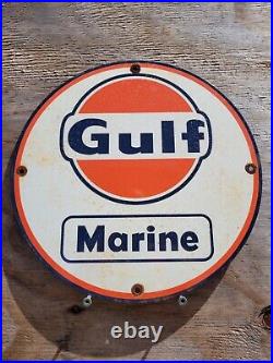 Vintage Gulf Marine Porcelain Sign Boat Motor Oil Gas Station Service Pump Lake
