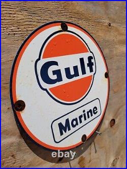 Vintage Gulf Marine Porcelain Sign Boat Motor Oil Gas Station Service Pump Lake