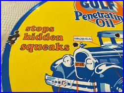 Vintage Gulf Penetrating Oil Porcelain Sign Service Station Motor Gasoline Gas
