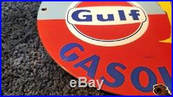 Vintage Gulf Porcelain Gas Motor Oil Service Station Pump Plate Pin Up Girl Sign