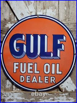 Vintage Gulf Porcelain Sign 30 Gas Pump Station Motor Oil Fuel Dealer Service