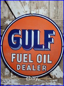 Vintage Gulf Porcelain Sign 30 Gas Pump Station Motor Oil Fuel Dealer Service