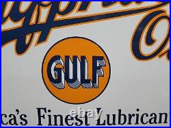 Vintage Gulf Porcelain Sign Gulfpride Gasoline Marine Motor Oil Service Boat 17