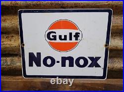 Vintage Gulf Porcelain Sign No Nox Motor Oil Gas Station Lube Car Engine Service