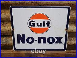 Vintage Gulf Porcelain Sign No-nox Motor Oil Gas Station Lube Car Engine Service