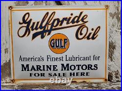 Vintage Gulf Porcelain Sign Old Gulfpride Gasoline Marine Boat Motor Oil Service