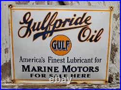 Vintage Gulf Porcelain Sign Old Gulfpride Gasoline Marine Boat Motor Oil Service