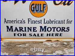 Vintage Gulf Porcelain Sign Old Gulfpride Gasoline Marine Boat Motor Oil Service